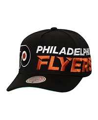Mitchell & Ness Men's Black Philadelphia Flyers Busted Logo Wordmark Wrap-Around Pro Pinch Adjustable Hat