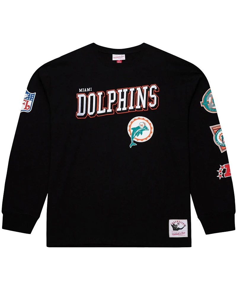 Mitchell & Ness Men's Black Miami Dolphins Training Camp Vintage Logos Long Sleeve T-Shirt