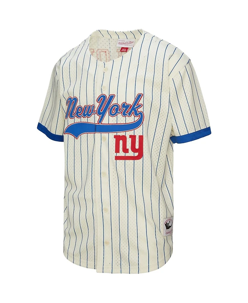 Mitchell & Ness Men's Lawrence Taylor Cream New York Giants Name Number Mesh Button-Up Baseball Jersey