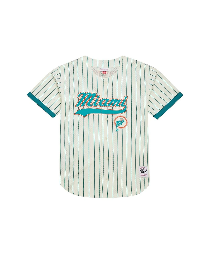 Mitchell & Ness Men's Dan Marino Cream Miami Dolphins Name Number Mesh Button-Up Baseball Jersey
