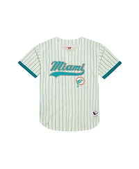 Mitchell & Ness Men's Dan Marino Cream Miami Dolphins Name Number Mesh Button-Up Baseball Jersey