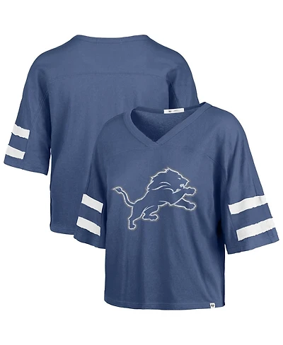 '47 Brand Women's Blue Detroit Lions Premier Scout Cropped V-Neck T-Shirt