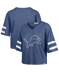 '47 Brand Women's Blue Detroit Lions Premier Scout Cropped V-Neck T-Shirt