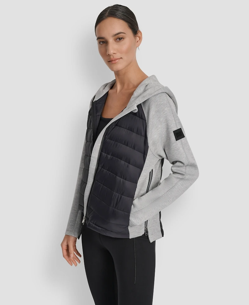 Dkny Women's High Low Hem Scuba Mixed Quilted Puffer Jacket