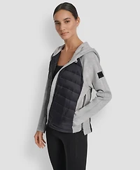 Dkny Women's High Low Hem Scuba Mixed Quilted Puffer Jacket
