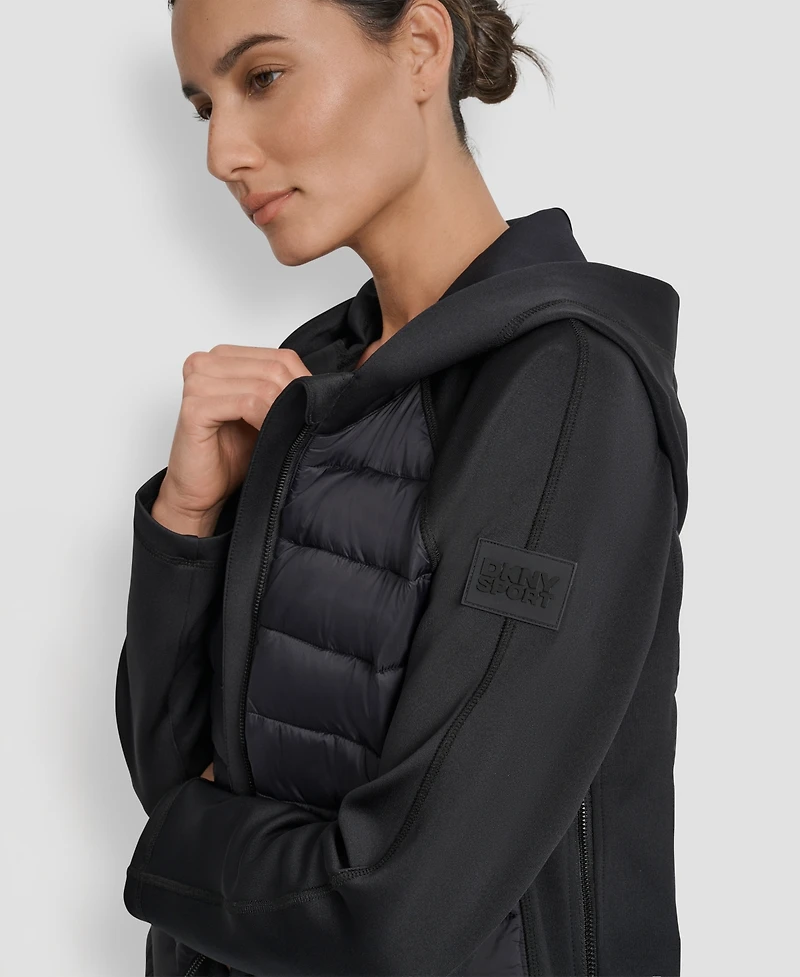 Dkny Women's High Low Hem Scuba Mixed Quilted Puffer Jacket
