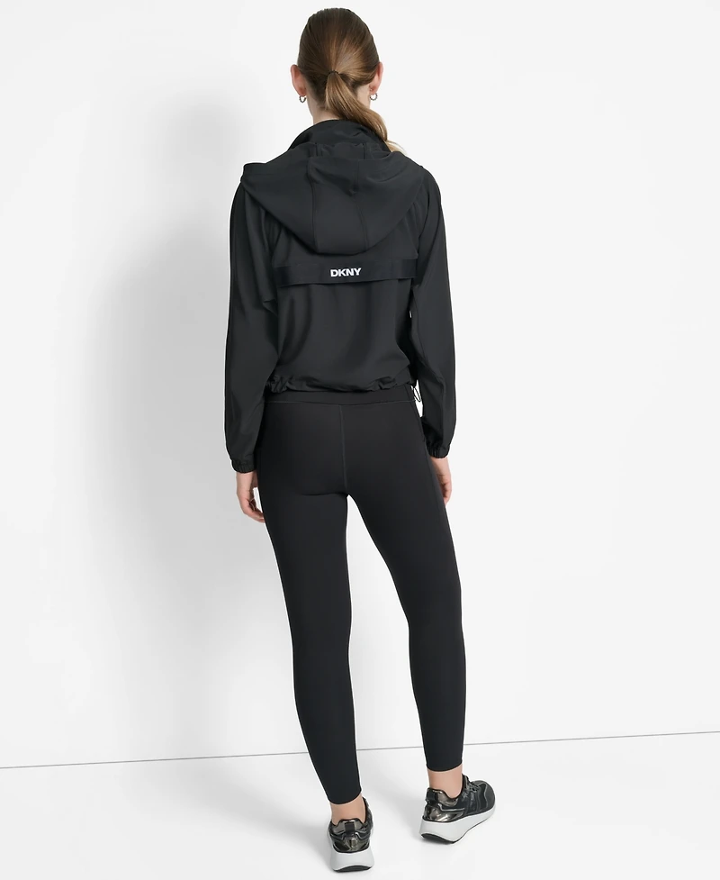Dkny Women's Hooded Jacket with Logo Elastic Detail