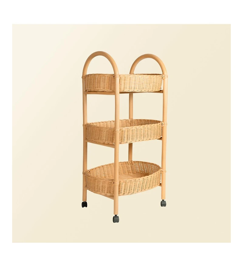 Momiji - Handcrafted Rattan Con Utility Cart Trolley - Wicker