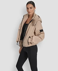 Dkny Women's Hooded Sewn-In Diamond Quilted Lining Oversize Jacket