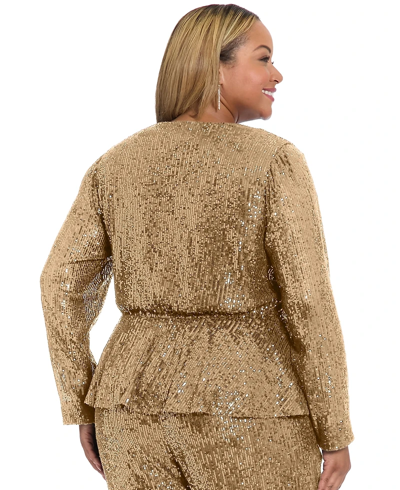 Muse Plus Sequin Long Sleeve Twist Wrap Top