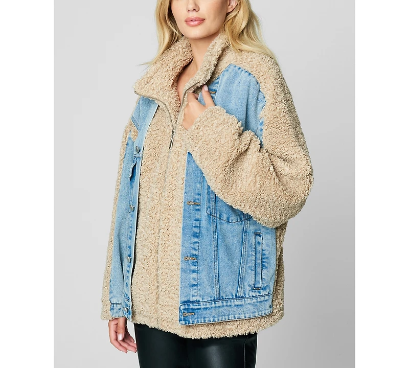 Blank Nyc Women's Faux Sherpa and Denim Mixed Media Jacket