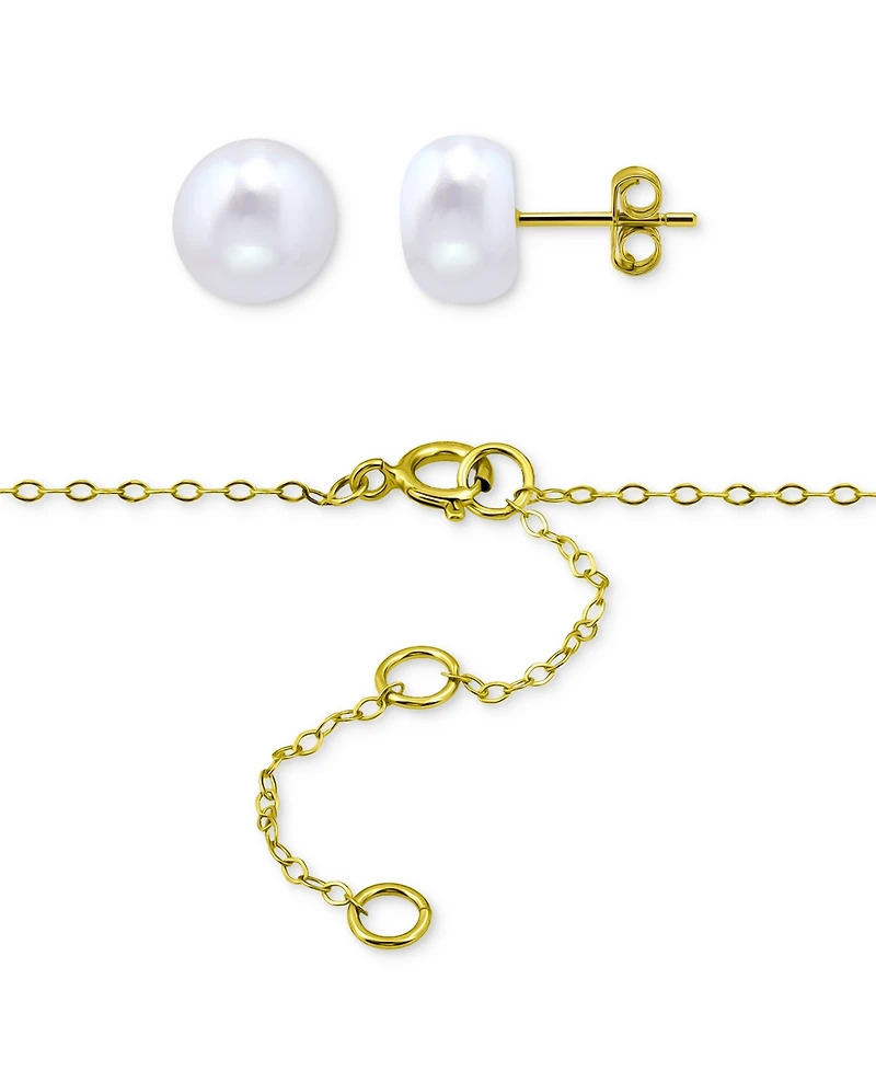 Giani Bernini 2-Pc. Set Freshwater Pearl (8 & 10mm) Solitaire Pendant Necklace & Matching Stud Earrings in 18k Gold-Plated Sterling Silver, Macy's Exc