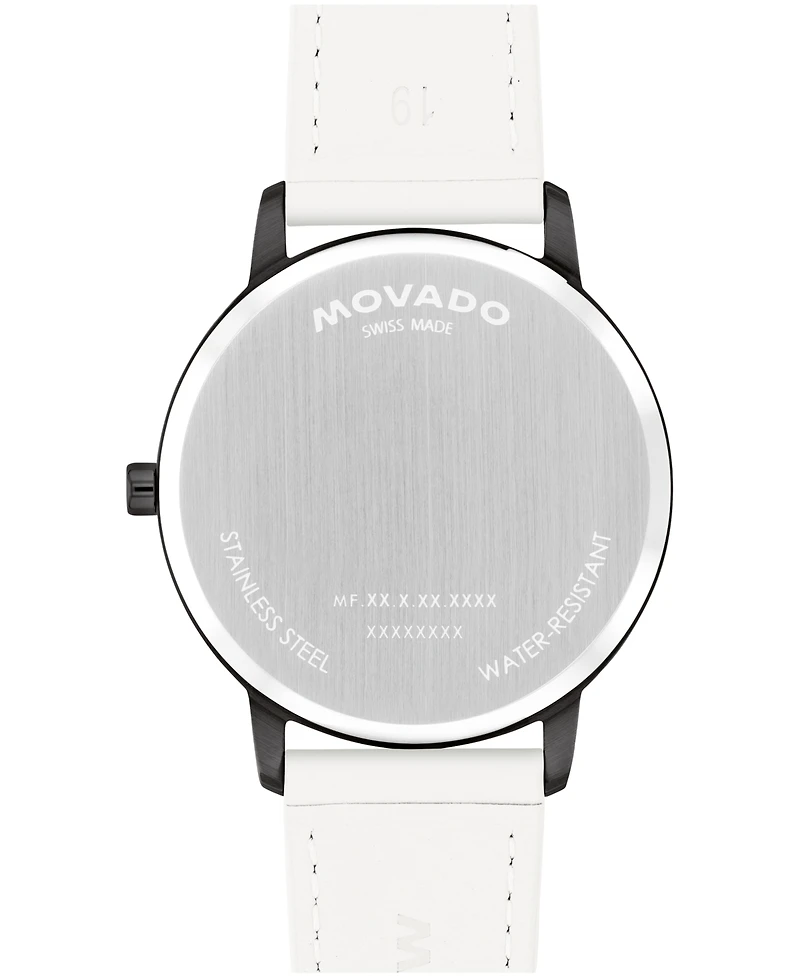 Movado Unisex Face Swiss Quartz White Leather Watch, 39mm