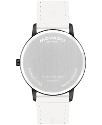 Movado Unisex Face Swiss Quartz White Leather Watch, 39mm