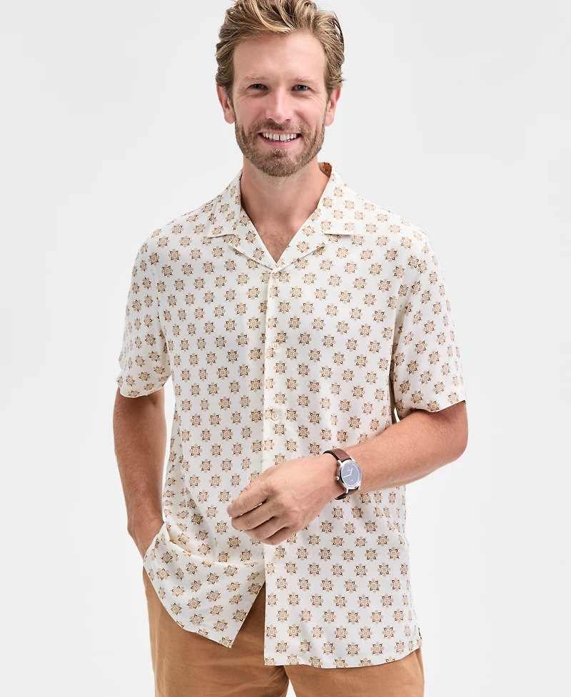 Club Room Men's Medallion-Print Camp Collar Short-Sleeve Shirt, Macy's Exclusive