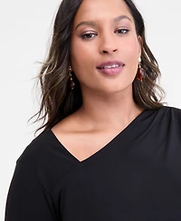 I.n.c. International Concepts Plus Asymmetric-Neck Long-Sleeve Top, Macy's Exclusive