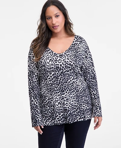 I.n.c. International Concepts Plus Print V-Neck Tunic, Macy's Exclusive