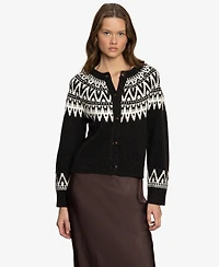 Sanctuary Women's Fairisle Crew Neck Cardigan Sweater