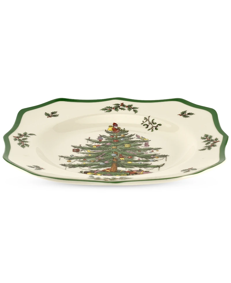 Spode Christmas Tree Scalloped Dinner Plates, Set of 4