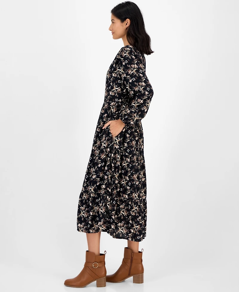 Style & Co Women's Printed Long Sleeve Tiered Dress, Macy's Exclusive
