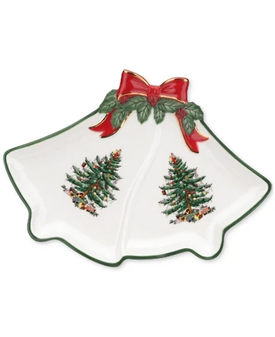 Spode Christmas Tree Ribbon Earthenware Divided Bell Dish