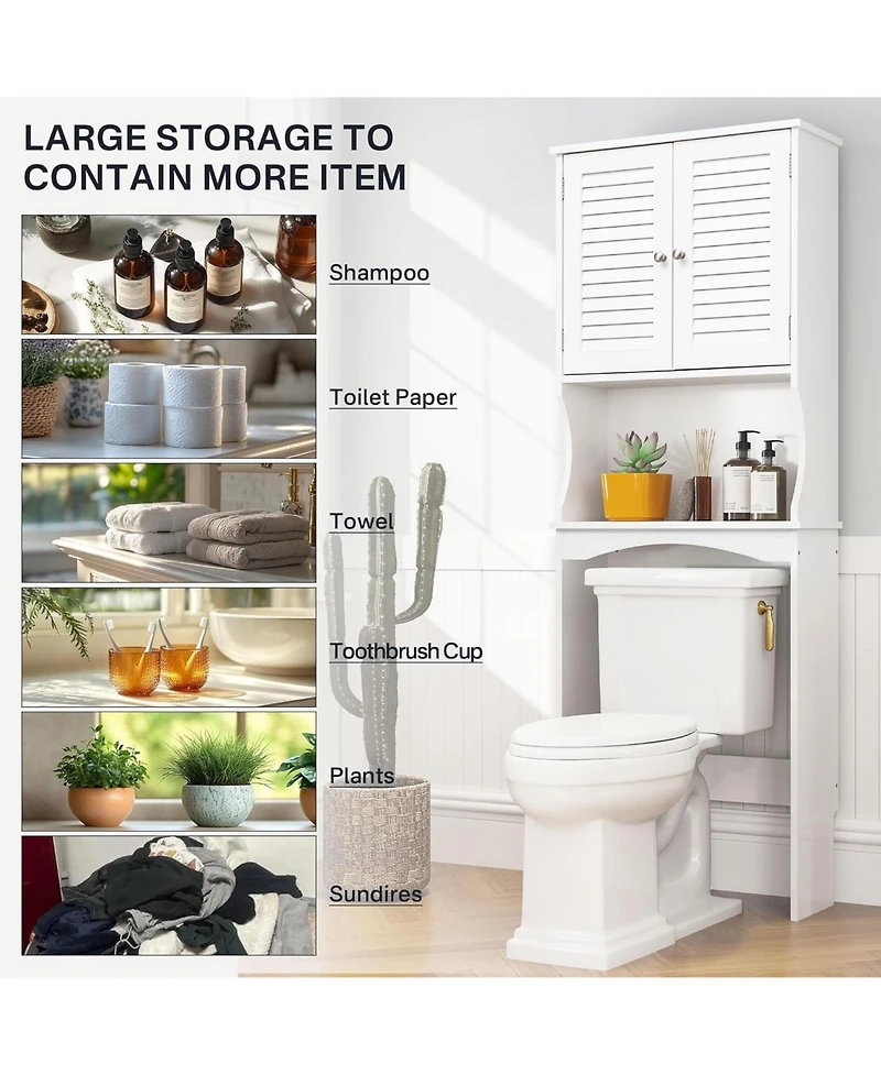 Vanirror 23x67" White Over The Storage Cabinet - 3-Tier Bathroom Organizer with Adjustable Shelves & Louvered Doors
