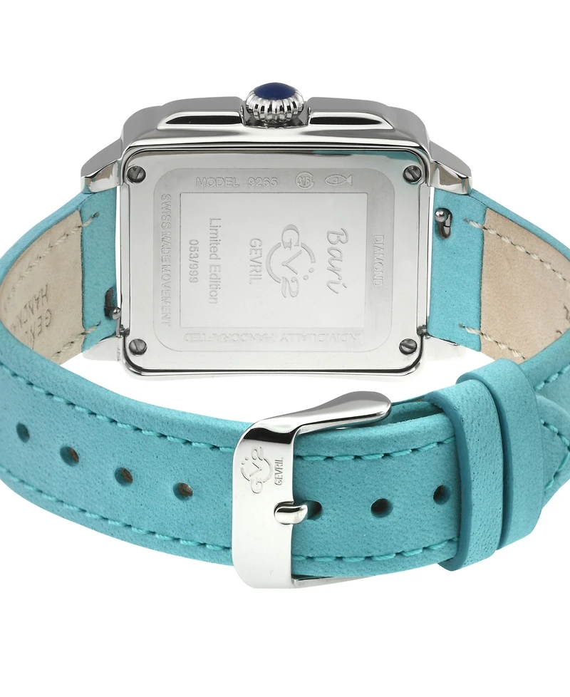 GV2 by Gevril Women's Bari Diva Teal Blue Leather Strap Watch, 34mm