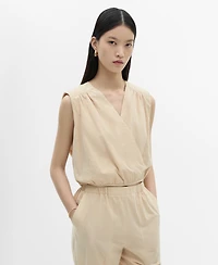 Mango Women's Gathered Details Cotton Blouse