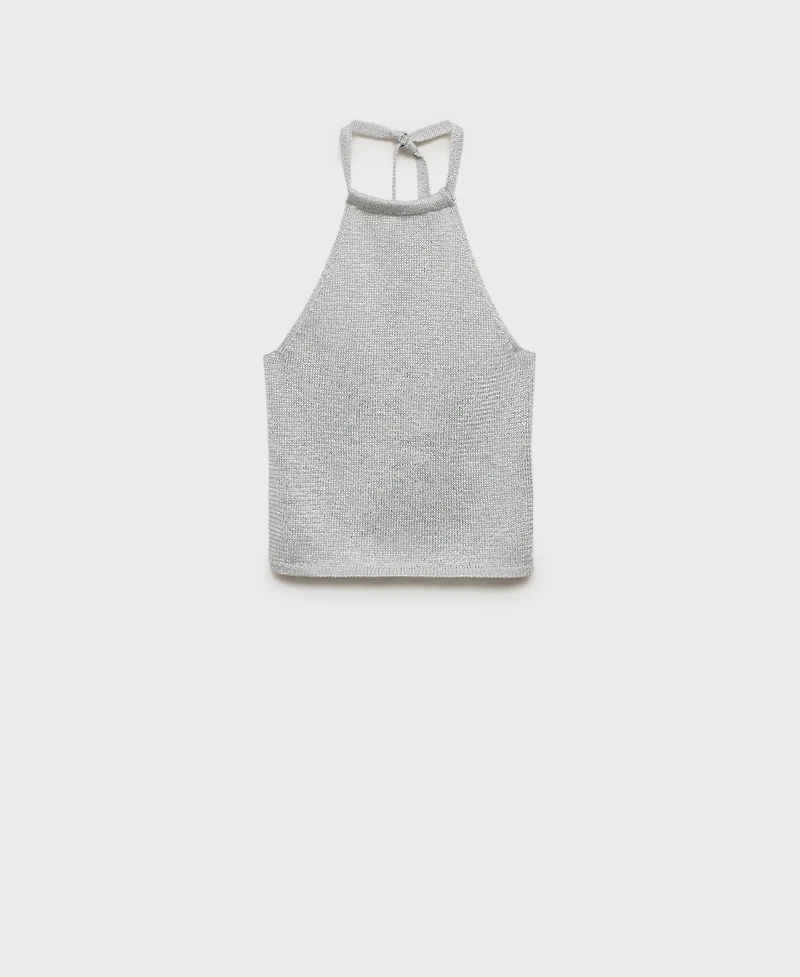 Mango Women's Halter-Neck Lurex Knitted Top