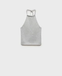 Mango Women's Halter-Neck Lurex Knitted Top