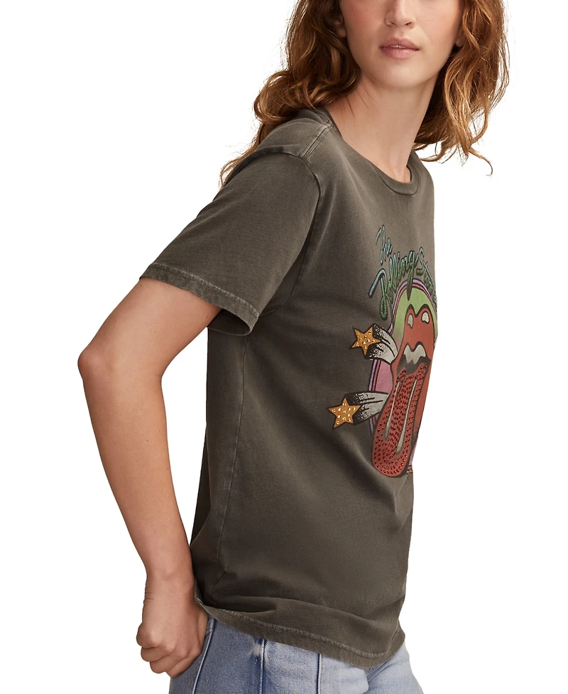 Lucky Brand Women's Rolling Stones Star Lips Boyfriend T-Shirt