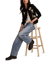 Lucky Brand Women's Cloud Soft Embroidered Crewneck Cardigan