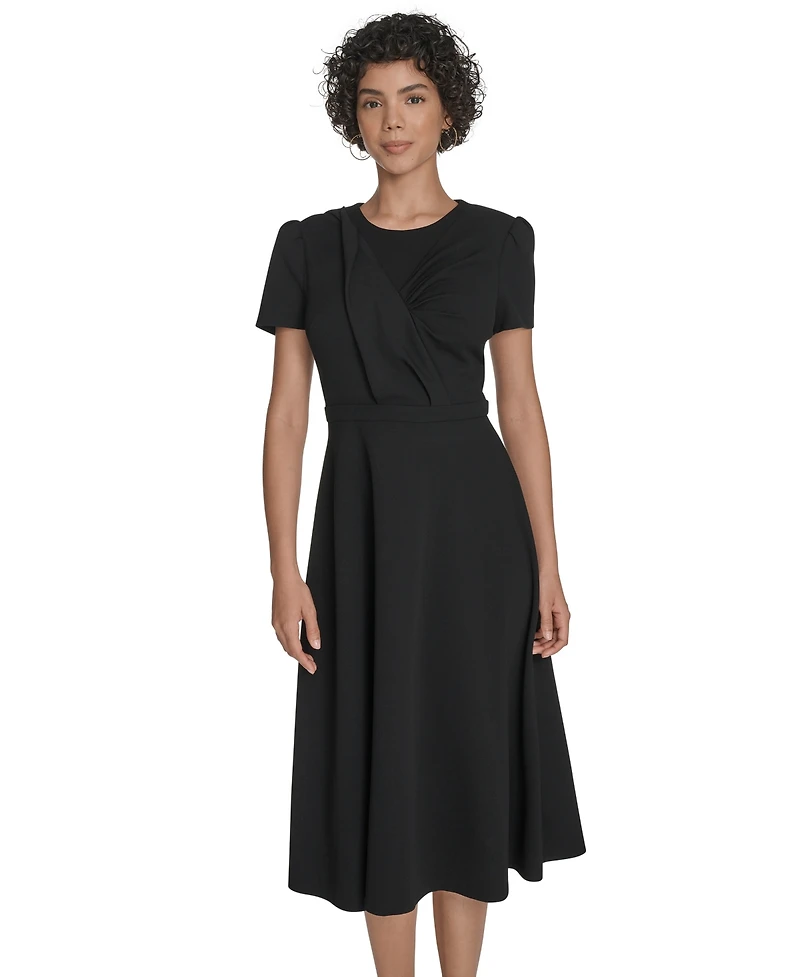 Calvin Klein Women's Short Sleeve Ruched Midi Dress
