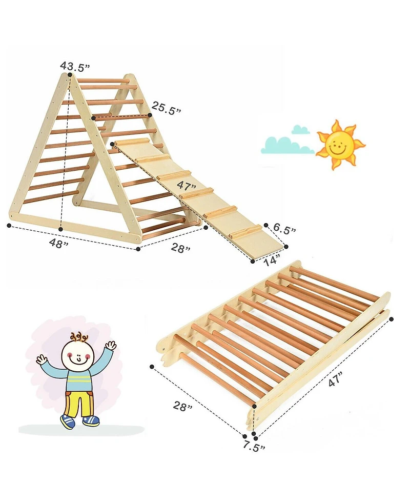 Akiudex Foldable Wooden Triangle Climber with Reversible Ramp for Kids