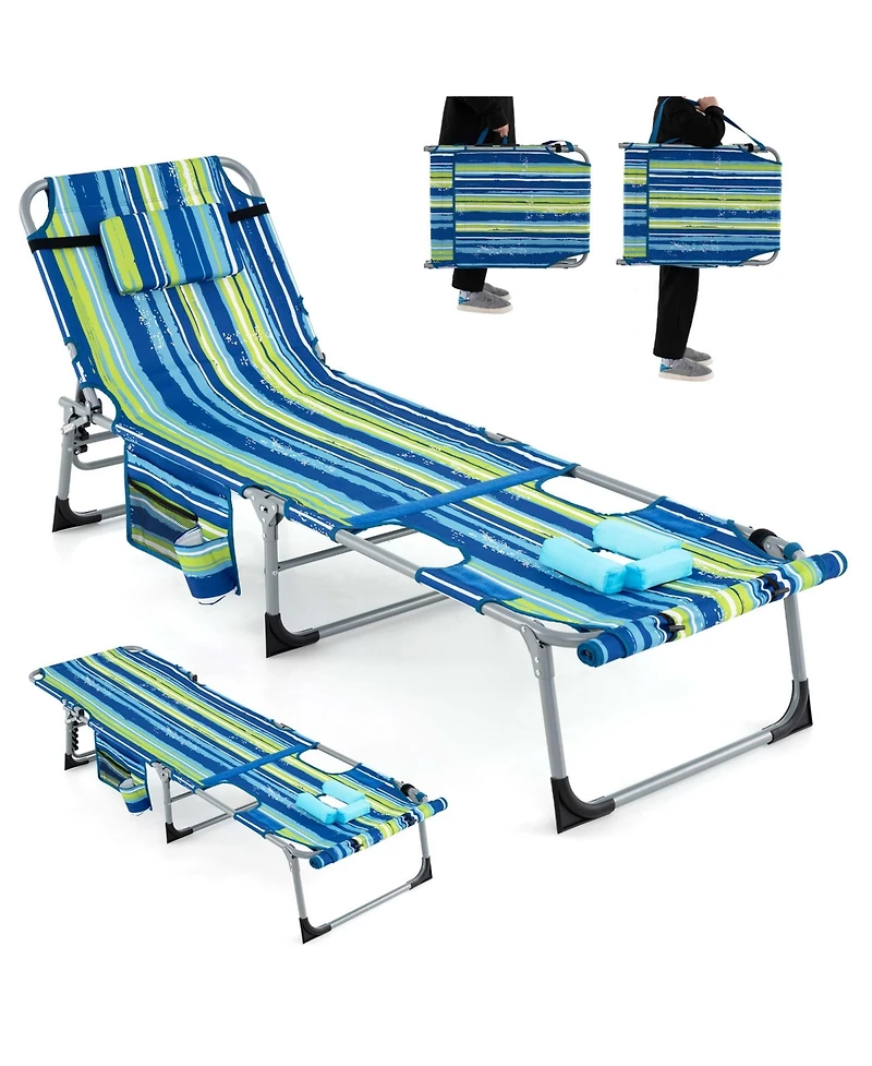 Costway Outdoor Folding Chaise 5-Position Lounge Chair with Face Hole & Adjustable Footrest