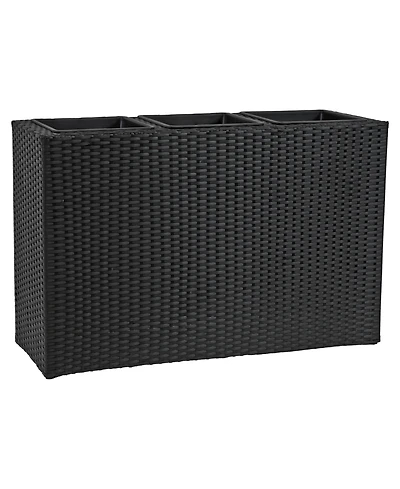 3-Section Wicker Planter Box for Indoor or Outdoor Use - Black