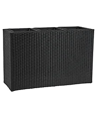 3-Section Wicker Planter Box for Indoor or Outdoor Use - Black