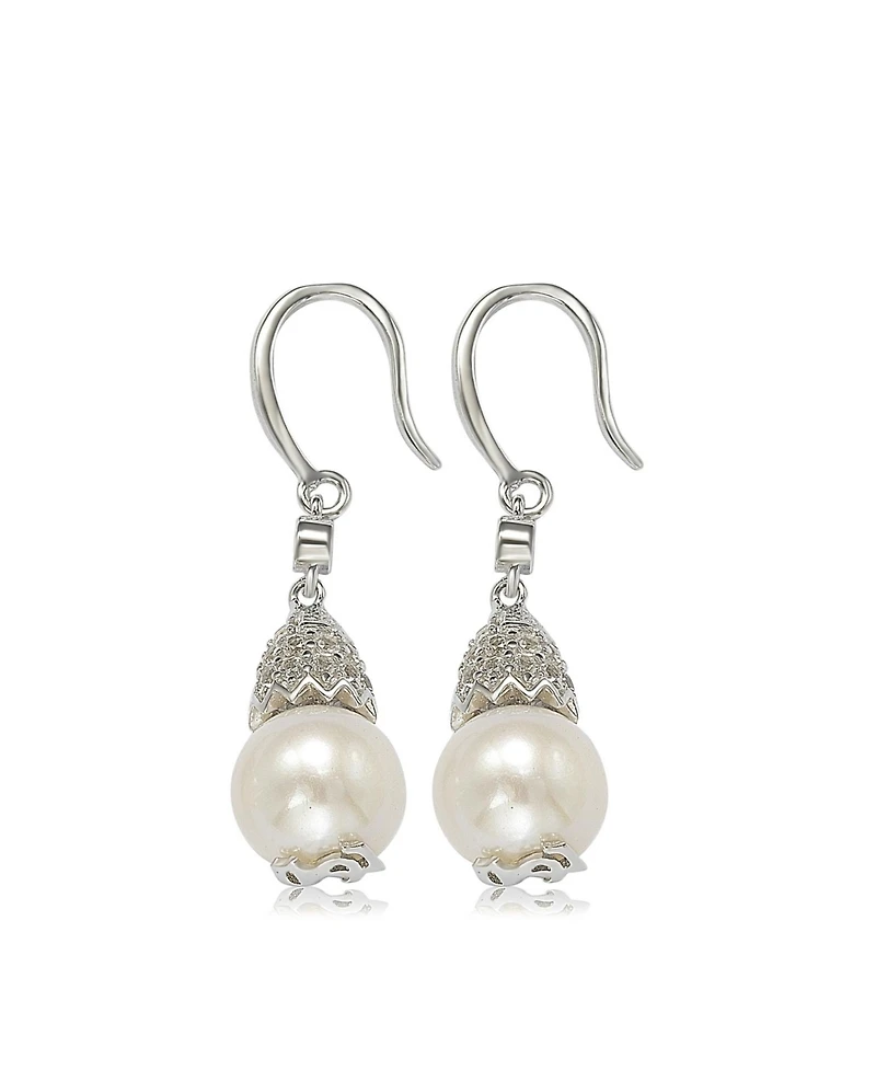 Suzy Levian New York Suzy Levian Sterling Silver Pearl & White Sapphire Hook Earrings