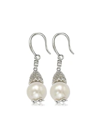 Suzy Levian New York Suzy Levian Sterling Silver Pearl & White Sapphire Hook Earrings