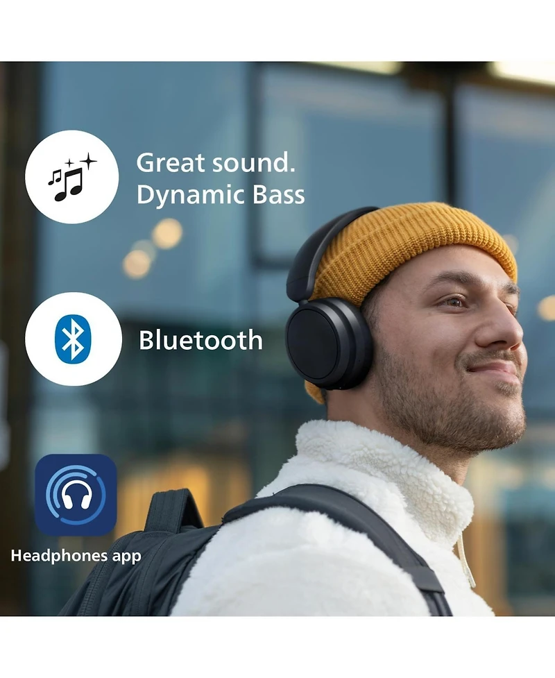 Philips H5209 Wireless Headphones,Over-Ear Bluetooth Headphones with Dynamic Bass, 65H Battery Life, Fast charging, Bluetooth 5.3, Black