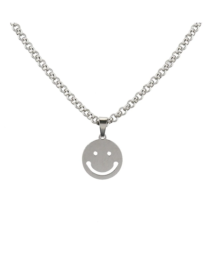 Rebl Jewelry Stainless Steel Smiley Face Pendant Necklace, 18" + 2" Extender