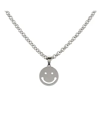 Rebl Jewelry Stainless Steel Smiley Face Pendant Necklace, 18" + 2" Extender