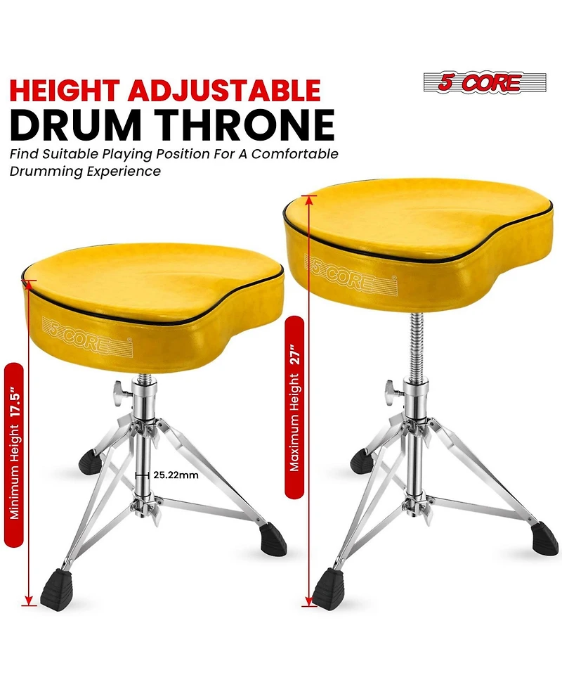 5 Core Drum Throne 4" Padded Guitar Stool Drummer Chair Adjustable Musician Seat