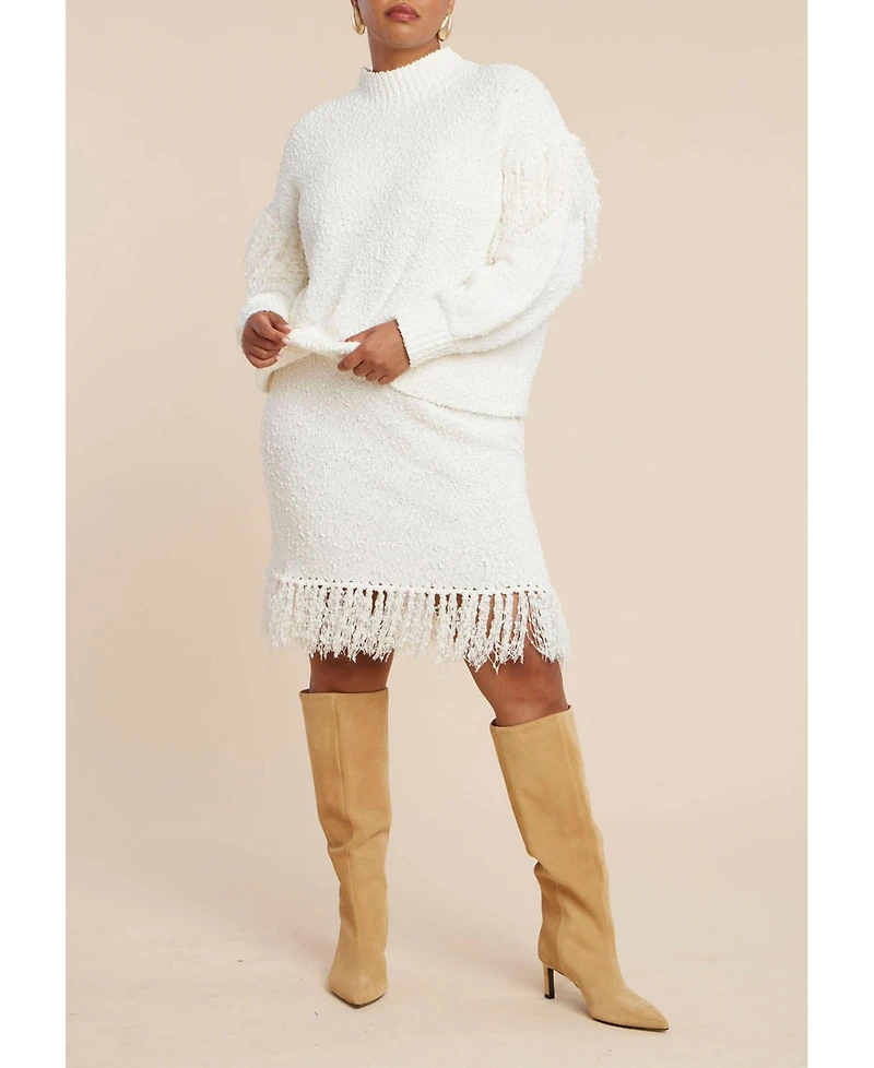 Eloquii Women's Shoulder Fringe Detail Sweater