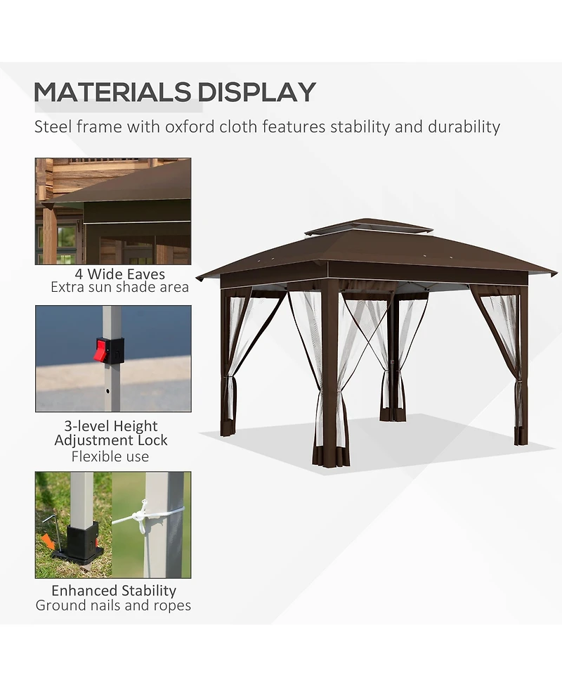 Outsunny 12' x 12' Outdoor Pop-Up Tent Canopy W/ Mesh Sidewalls and Bag,