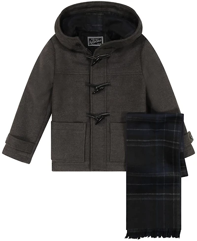 S Rothschild & Co Toddler and Little Boys 2-Piece Toggle Dress Coat Scarf Set