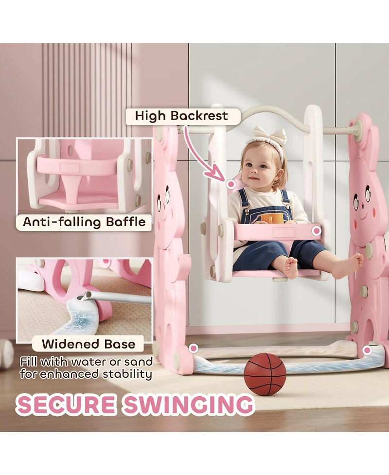 Qaba 4 in 1 Toddler Slide and Swing Set w/ Climber, Basketball Hoop,