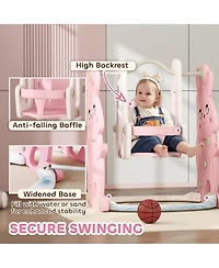Qaba 4 in 1 Toddler Slide and Swing Set w/ Climber, Basketball Hoop,