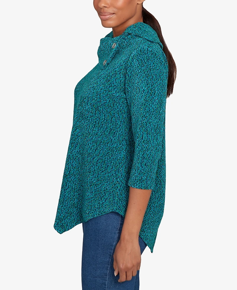 Ruby Rd. Petite Spacedye Chenille Split Cowl Neck Top