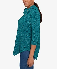 Ruby Rd. Petite Spacedye Chenille Split Cowl Neck Top
